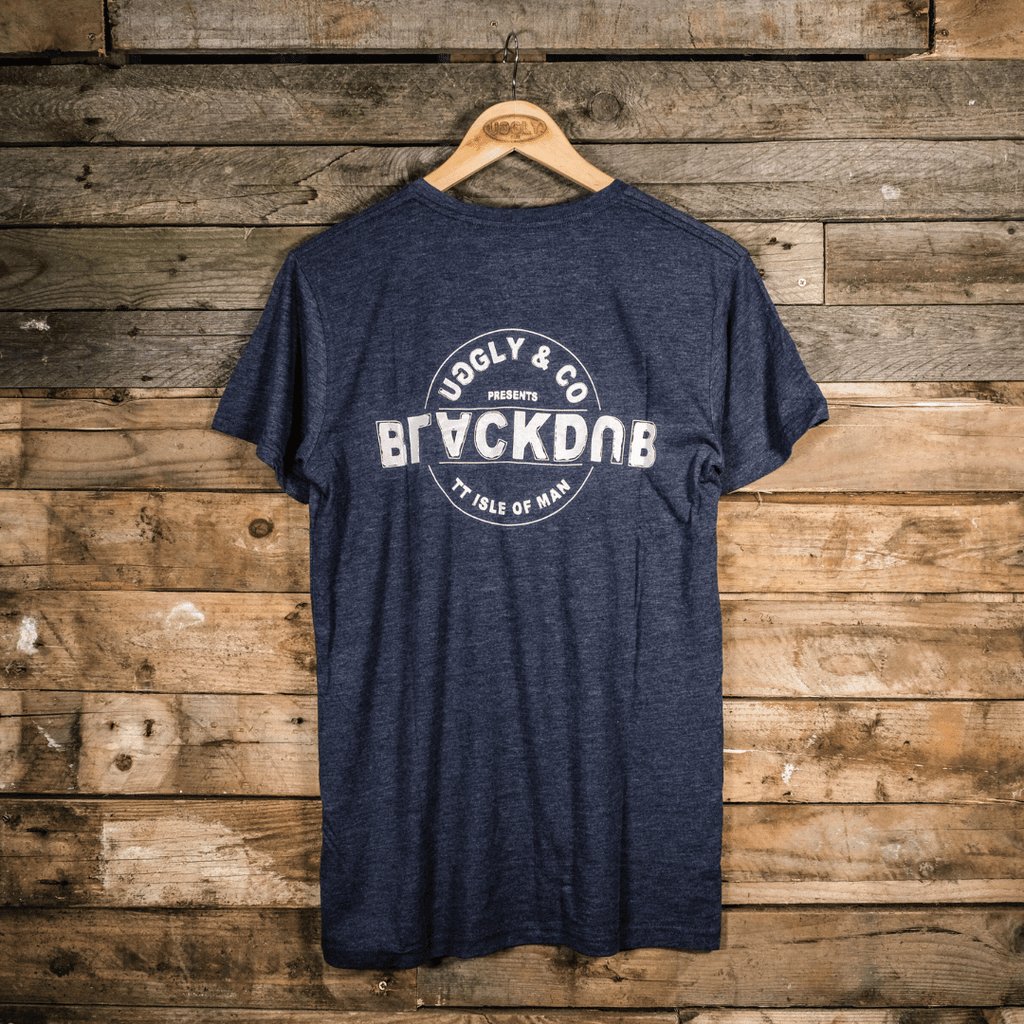 Uggly and Co Blue Stamp Tee – 100% Cotton Isle of Man Motorcycle T-Shirt
