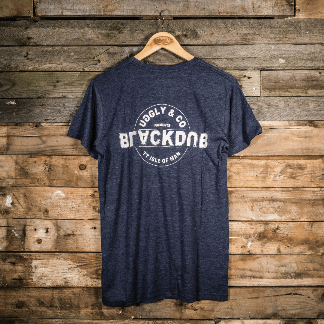Uggly and Co Blue Stamp Tee – 100% Cotton Isle of Man Motorcycle T-Shirt