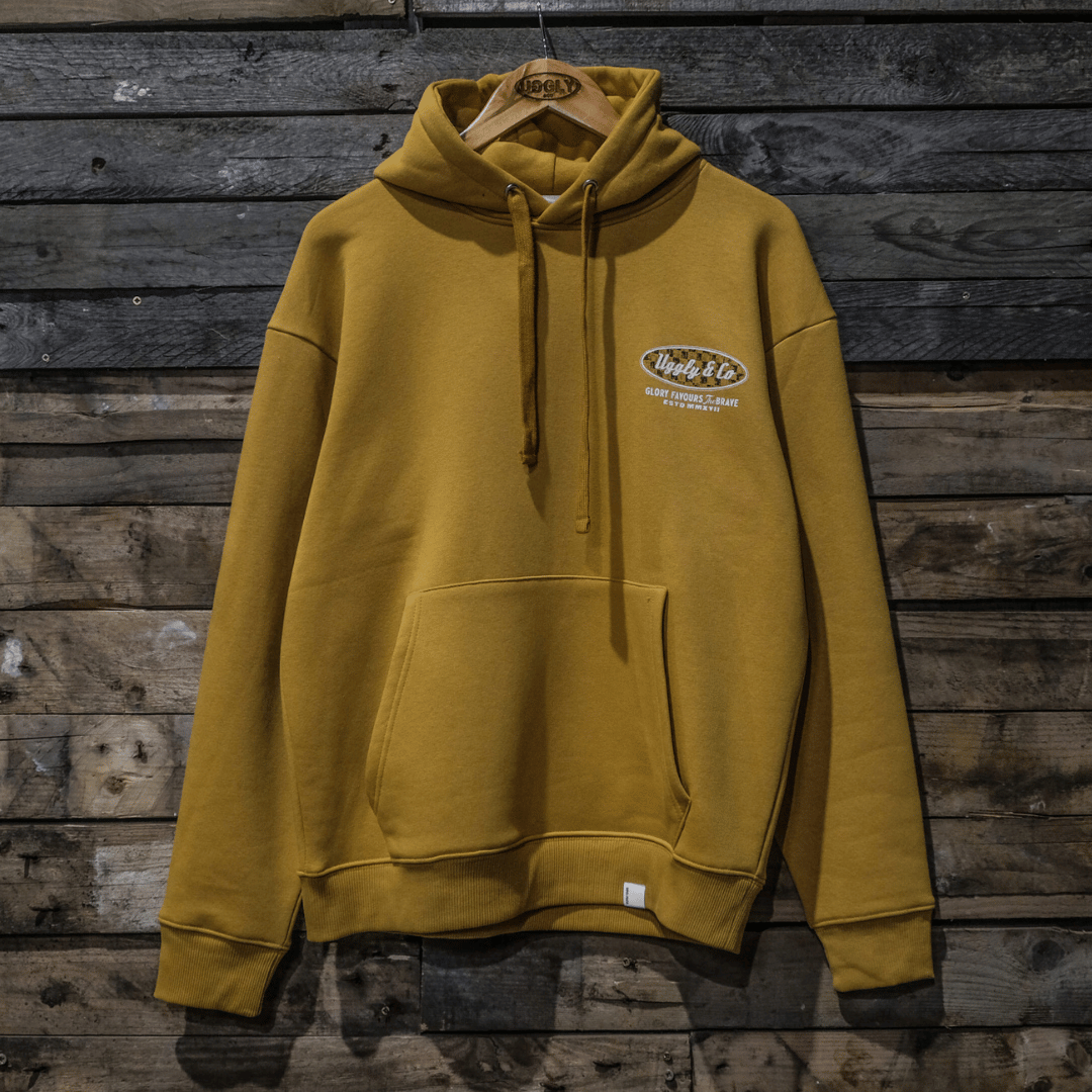 Uggly & Co Mustard No.1 Graphic Hoodie | Cotton Biker Racing Apparel