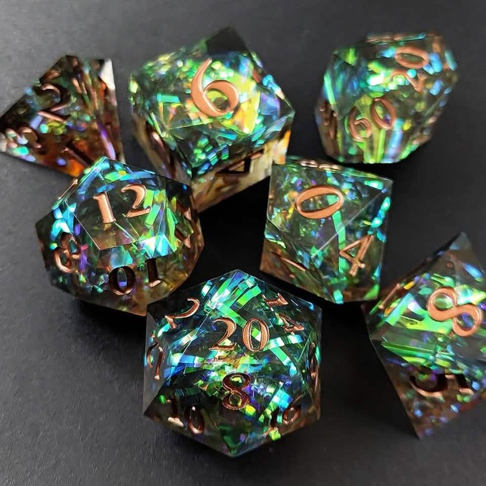 Phoenix Glint | Sharp Edge Dice | Resin | 7 Piece Set