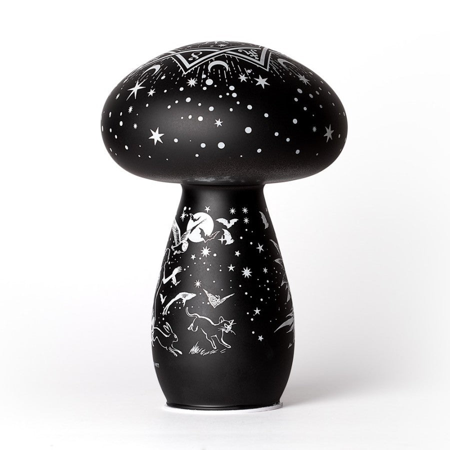 Alchemy Gothic Mycelia Dreams Toadstool Lamp - Etched Black Glass LED