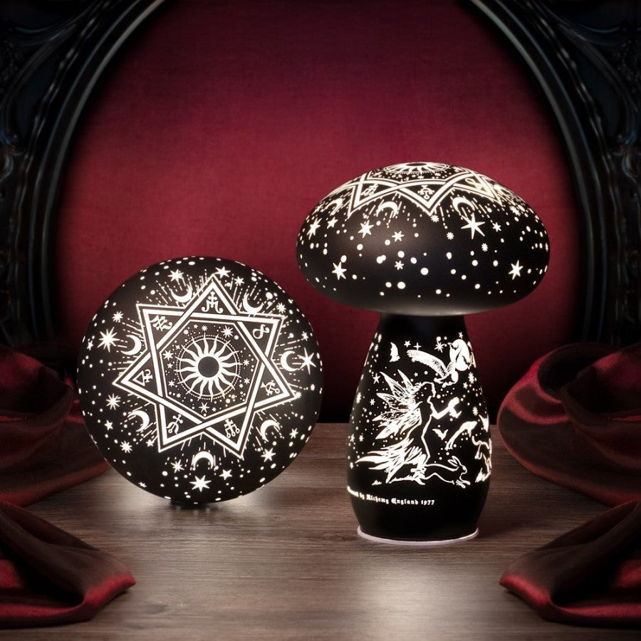 Alchemy Gothic Mycelia Dreams Toadstool Lamp - Etched Black Glass LED