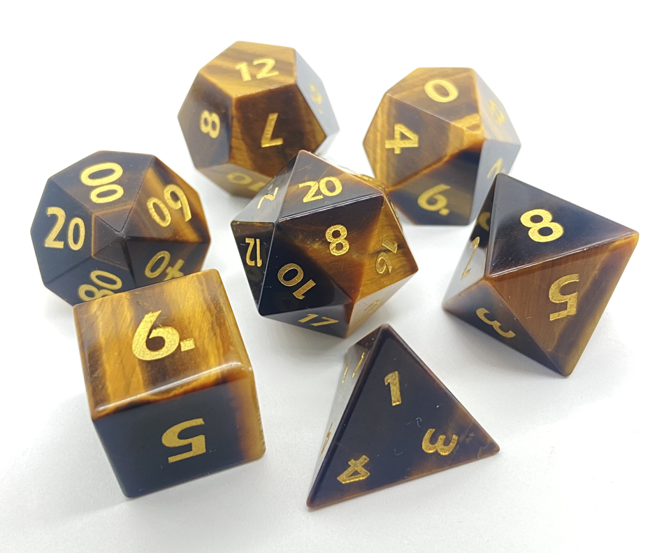 Yellow Tiger's Eye | Gemstone Dice | 7 Piece Set