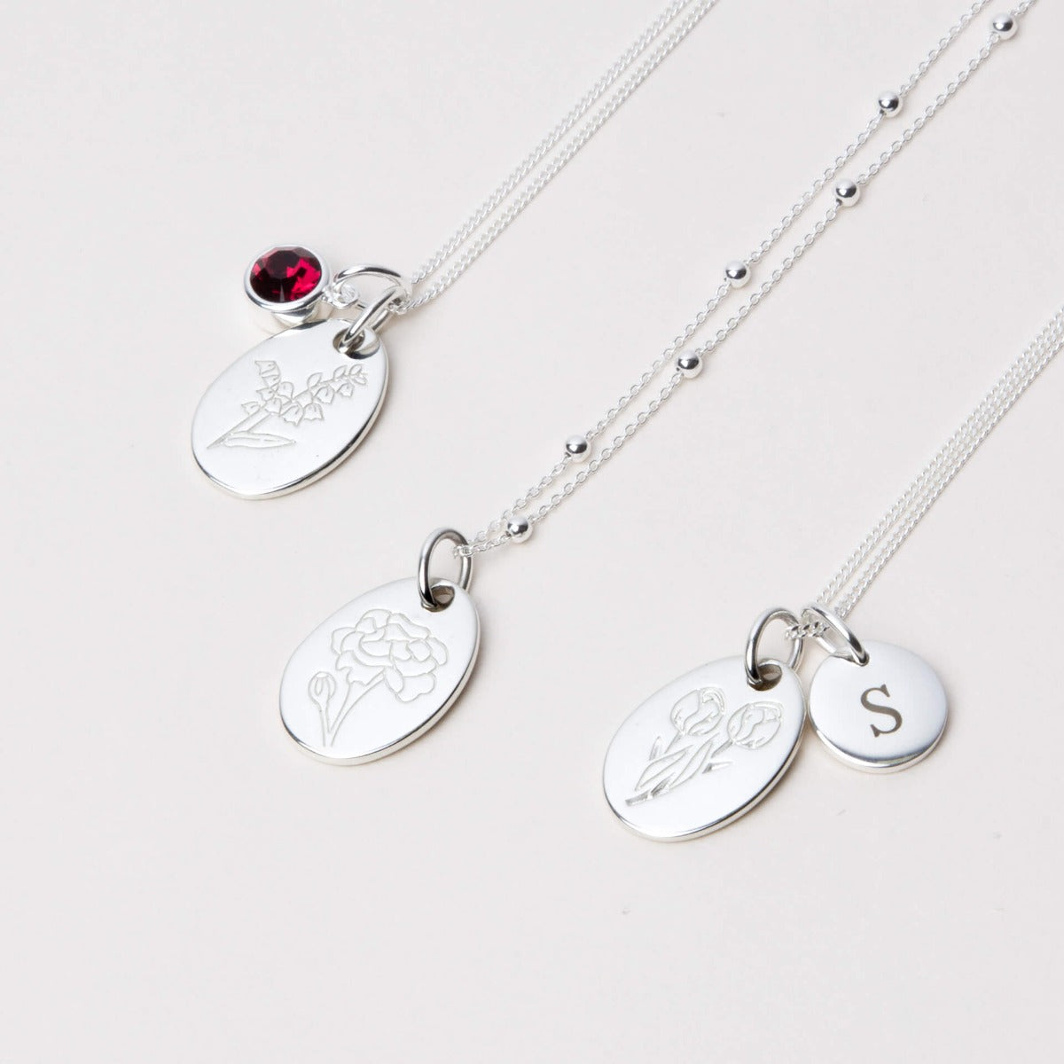 Gecko Jewellery Recycled Sterling Silver Engravable Birth Bloom Pendant