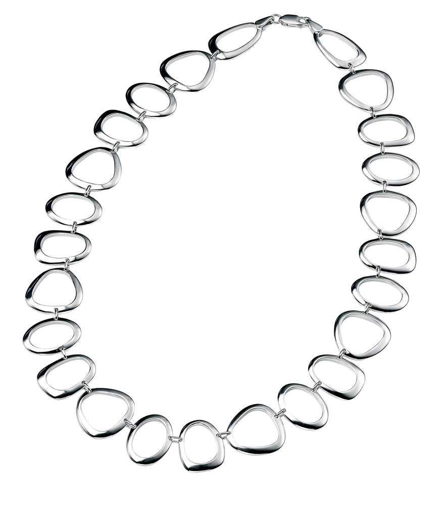 Gecko Jewellery Cut Out Pebble Shape Link Necklace - Minimalist Silver