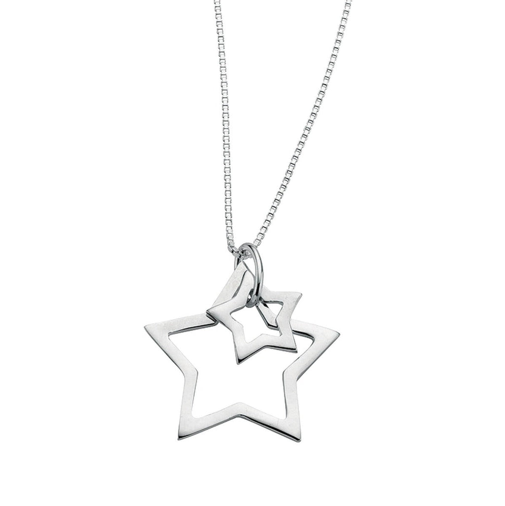 Gecko Jewellery Double Star Necklace – Celestial 40+2cm Silver Chain