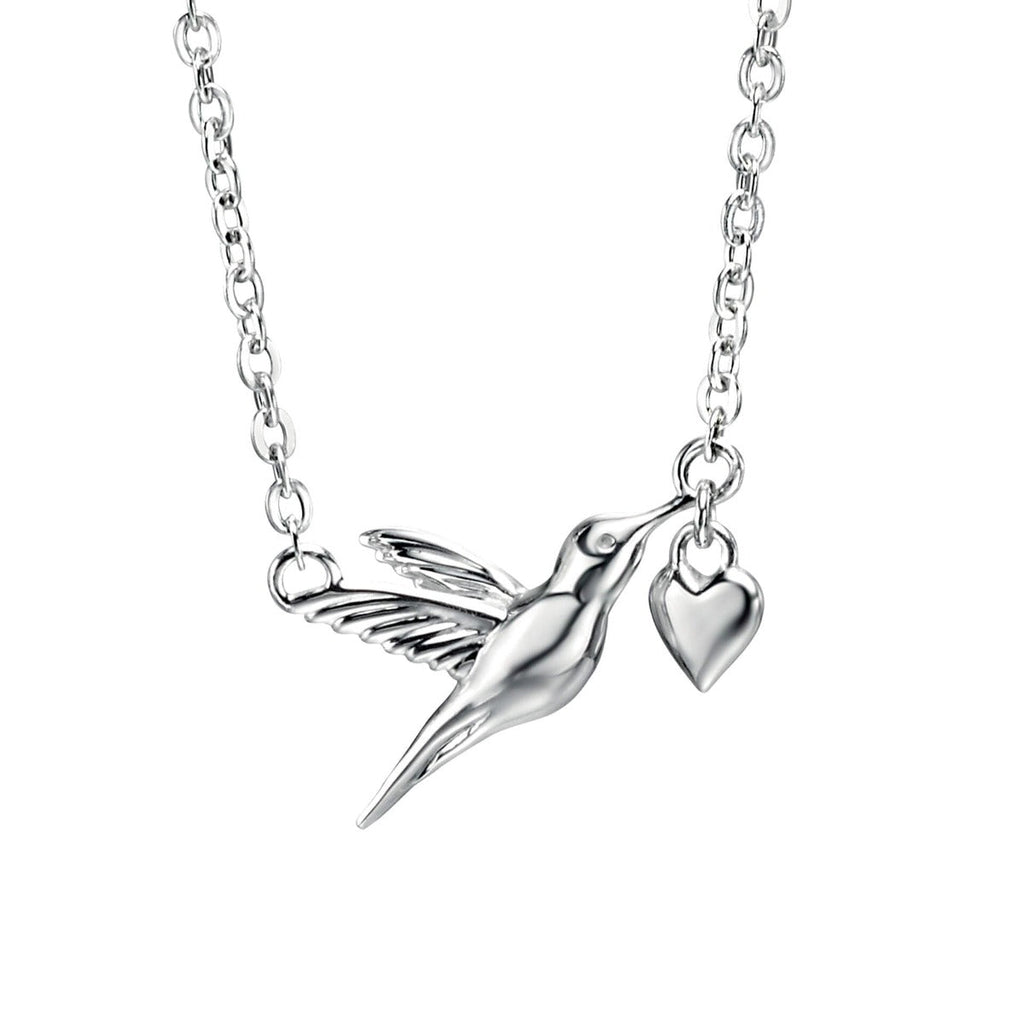 Hummingbird Heart Necklace in Sterling Silver by Gecko Jewellery