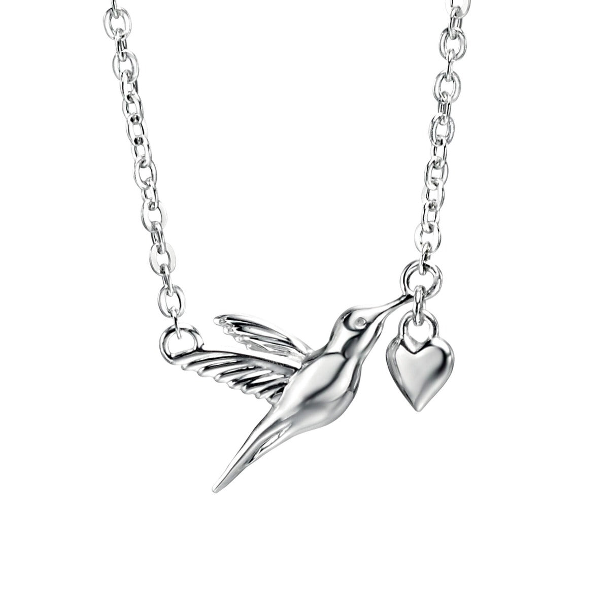 Hummingbird Heart Necklace in Sterling Silver by Gecko Jewellery
