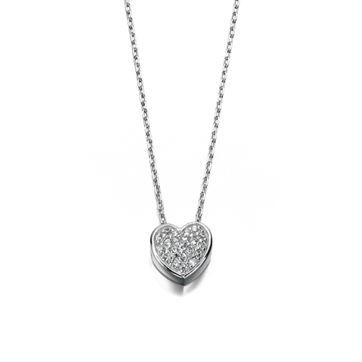 Gecko Jewellery Sterling Silver Pave Heart Cubic Zirconia Necklace