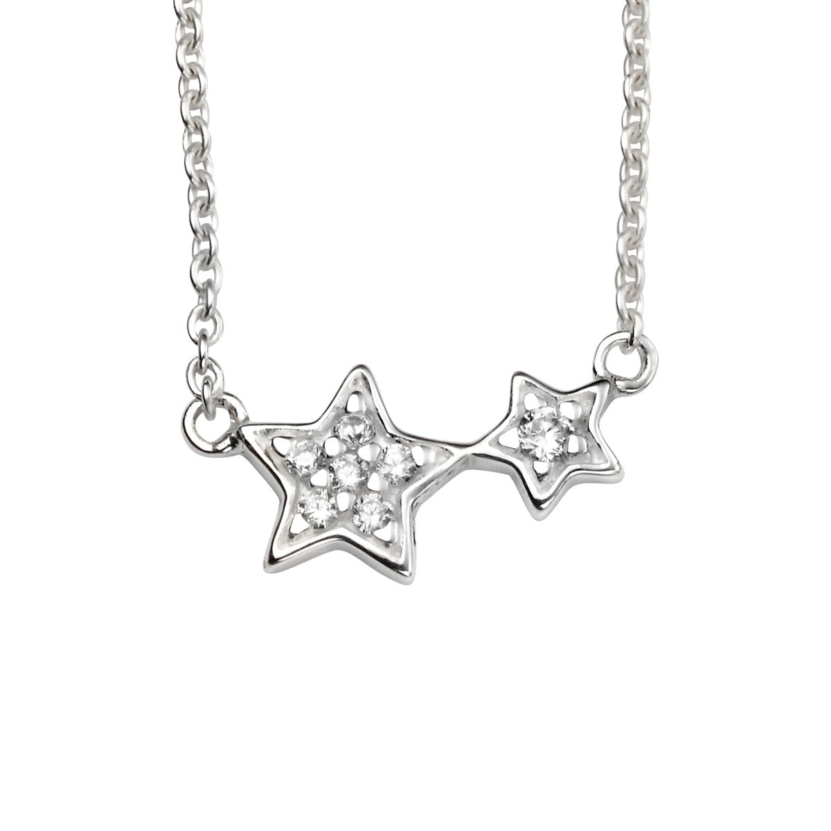 Gecko Jewellery Double Star Necklace with Cubic Zirconia Pendant