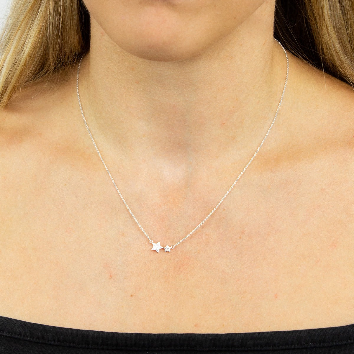 Gecko Jewellery Double Star Necklace with Cubic Zirconia Pendant