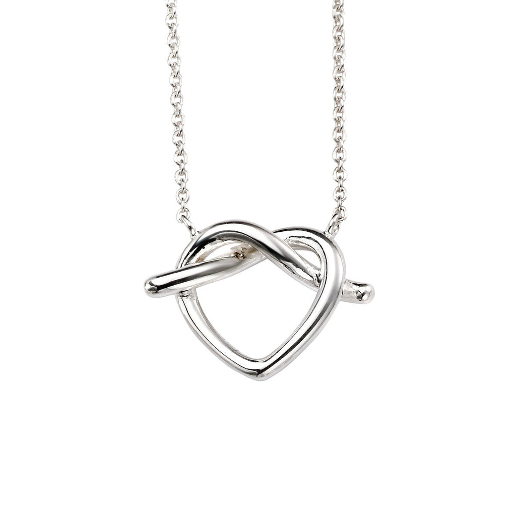 Gecko Jewellery Sterling Silver Pretzel Heart Necklace - 45cm Chain