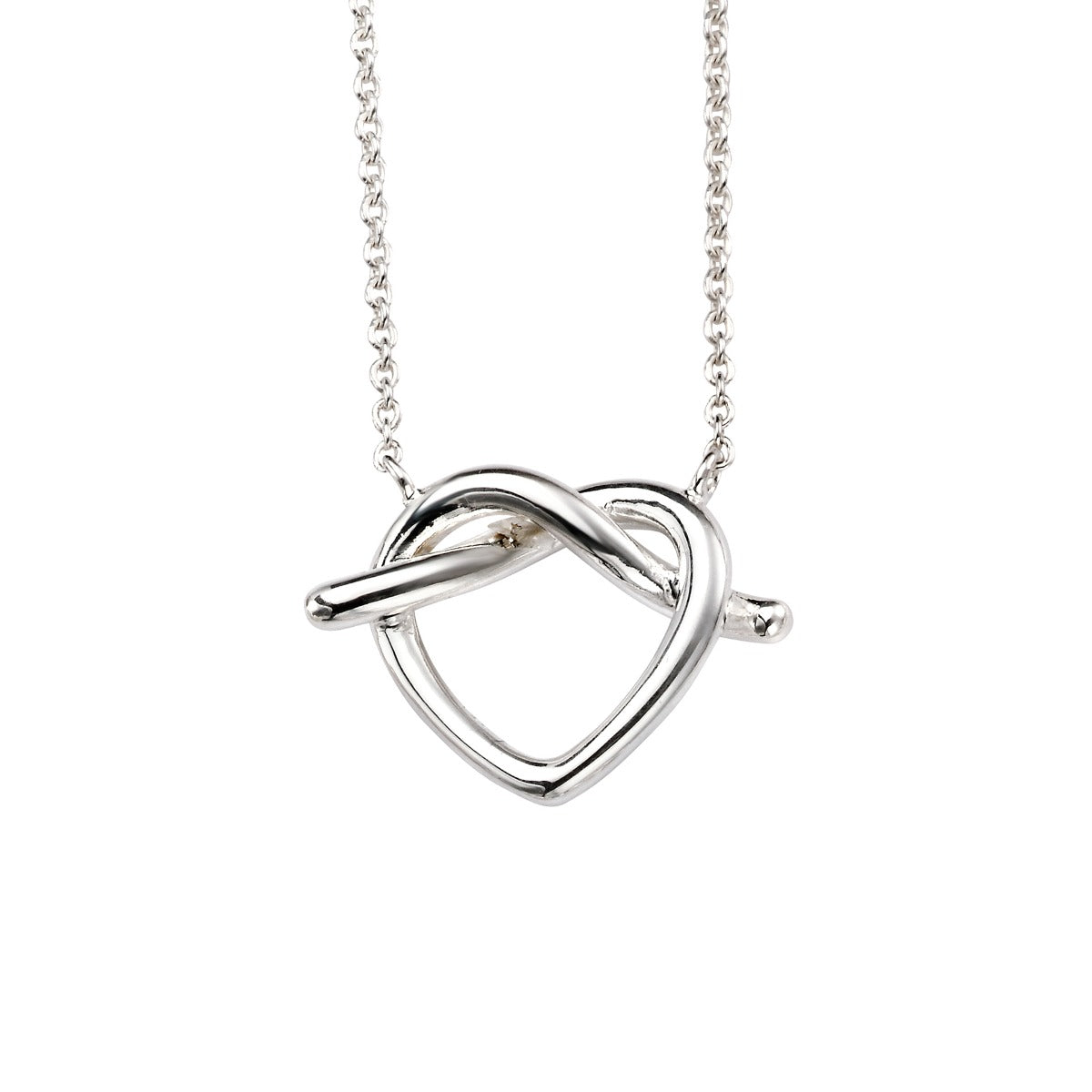 Gecko Jewellery Sterling Silver Pretzel Heart Necklace - 45cm Chain