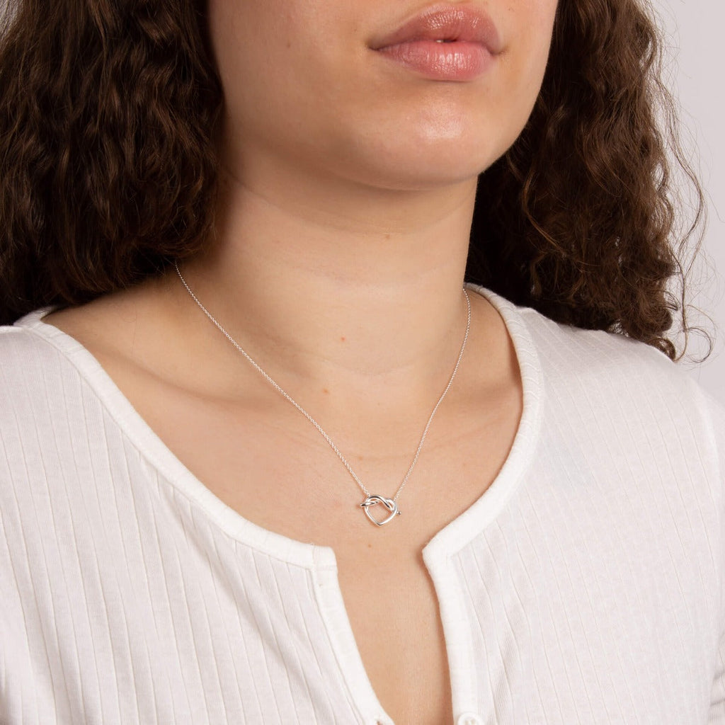 Gecko Jewellery Sterling Silver Pretzel Heart Necklace - 45cm Chain
