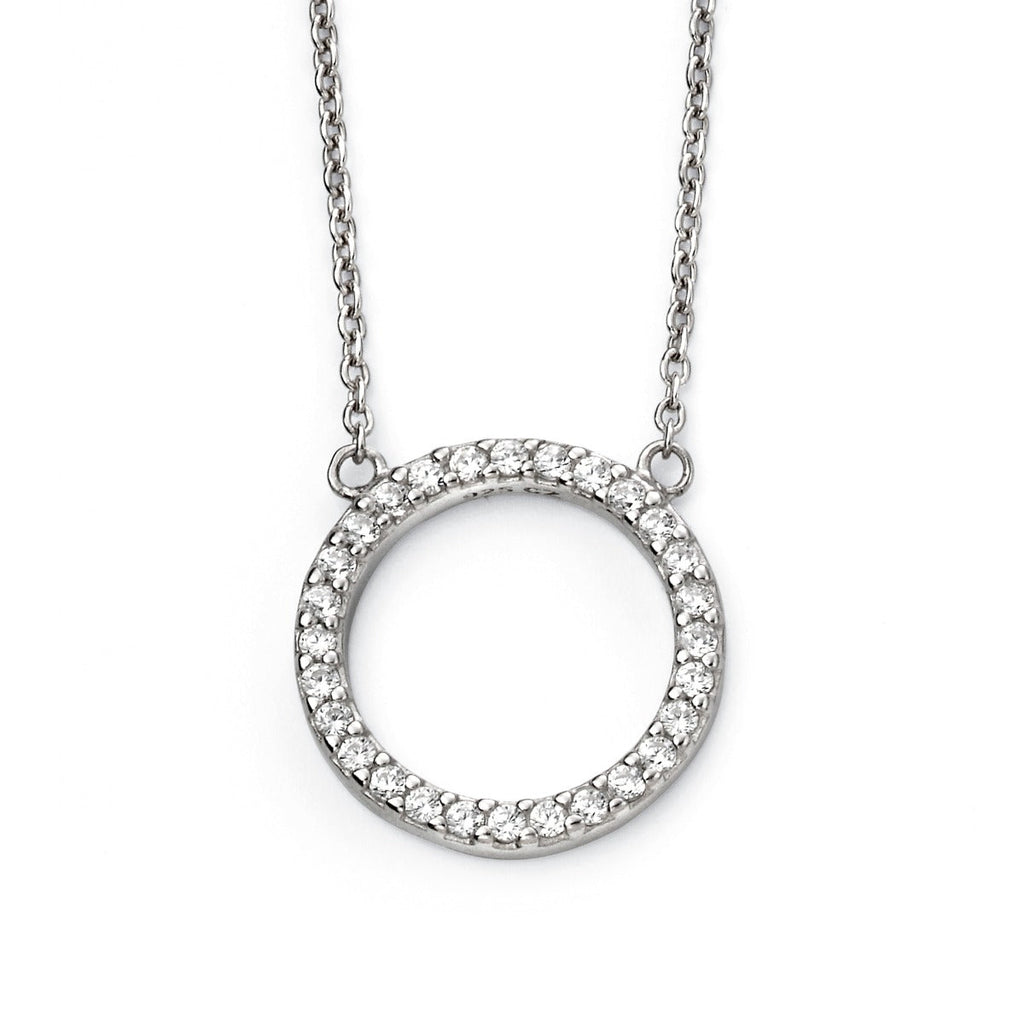 Gecko Jewellery Sterling Silver Pave Open Circle Cubic Zirconia Necklace