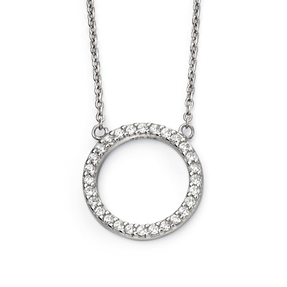Gecko Jewellery Sterling Silver Pave Open Circle Cubic Zirconia Necklace