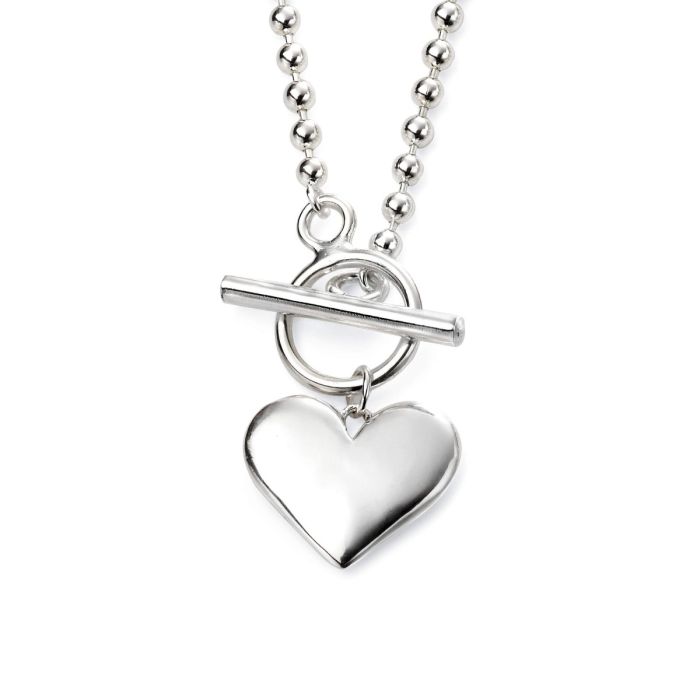 Gecko Jewellery Heart Tag Ball Chain Necklace - 46cm Polished Silver