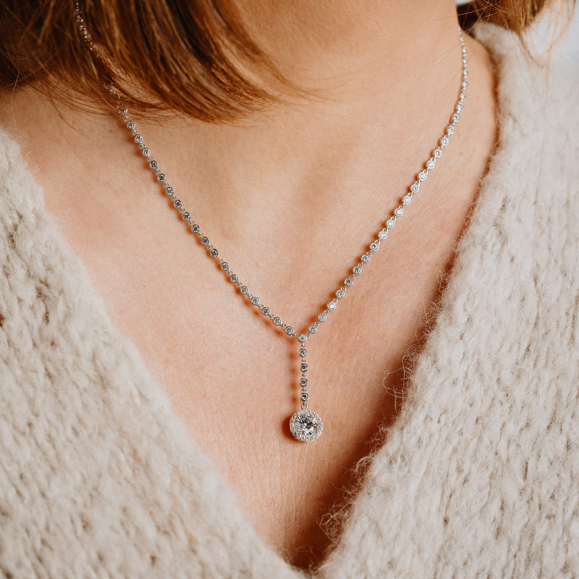 Diamonfire Pave Zirconia Drop Necklace | Sterling Silver 43cm
