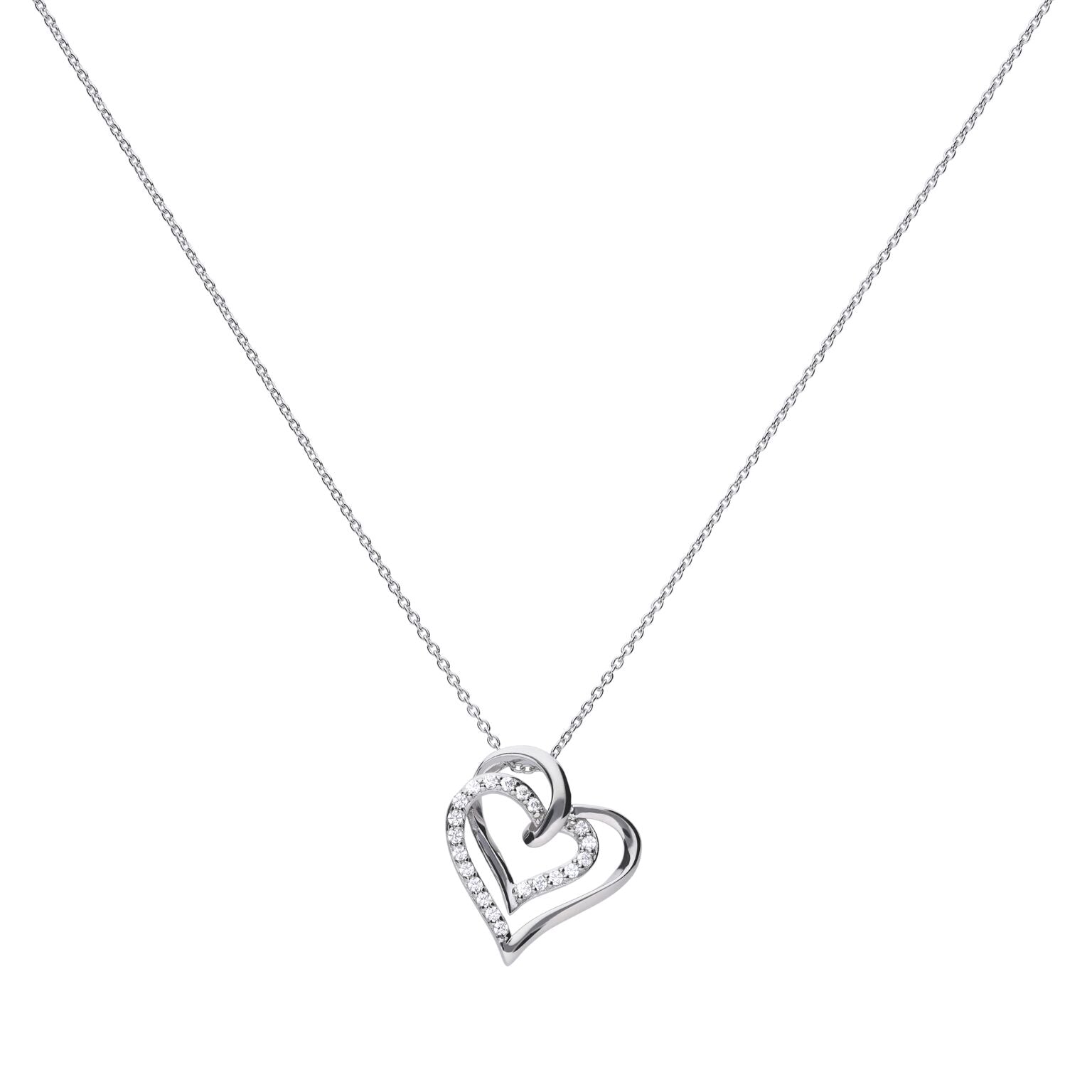 Gecko Jewellery Overlaid Hearts Necklace | Sterling Silver & Zirconia