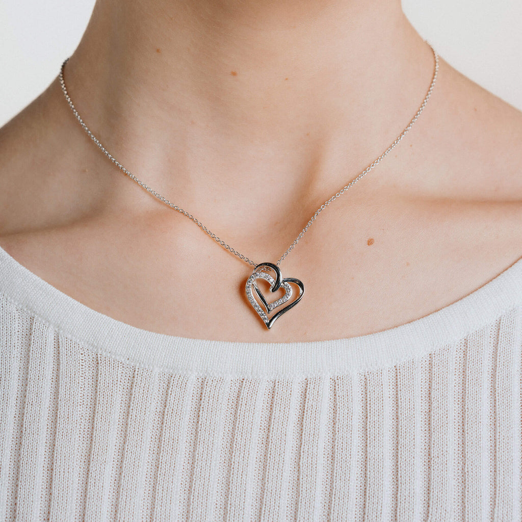 Gecko Jewellery Overlaid Hearts Necklace | Sterling Silver & Zirconia