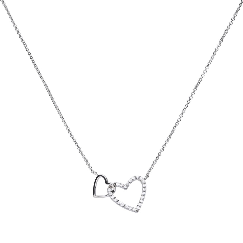 Diamonfire Linked Double Heart Necklace | Sterling Silver Zirconia