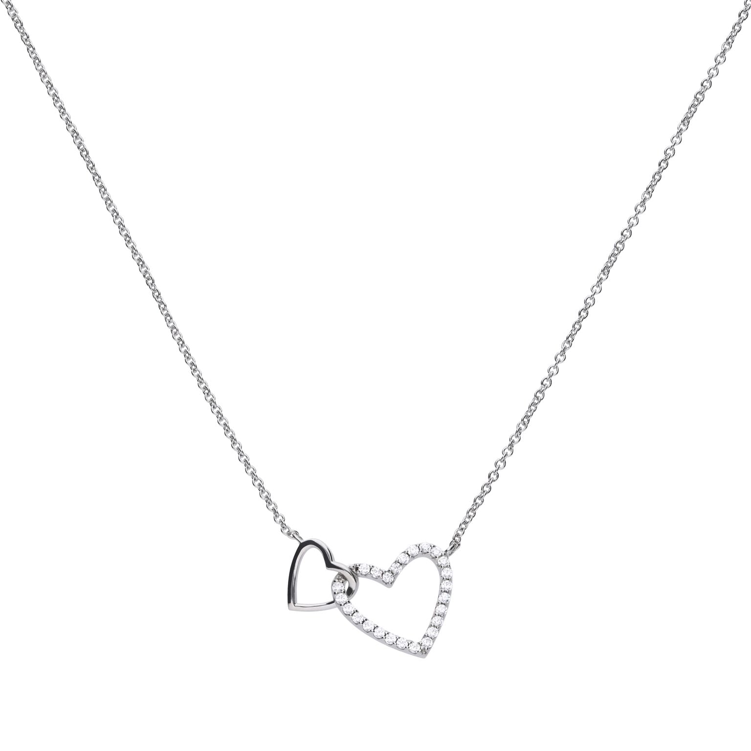 Diamonfire Linked Double Heart Necklace | Sterling Silver Zirconia