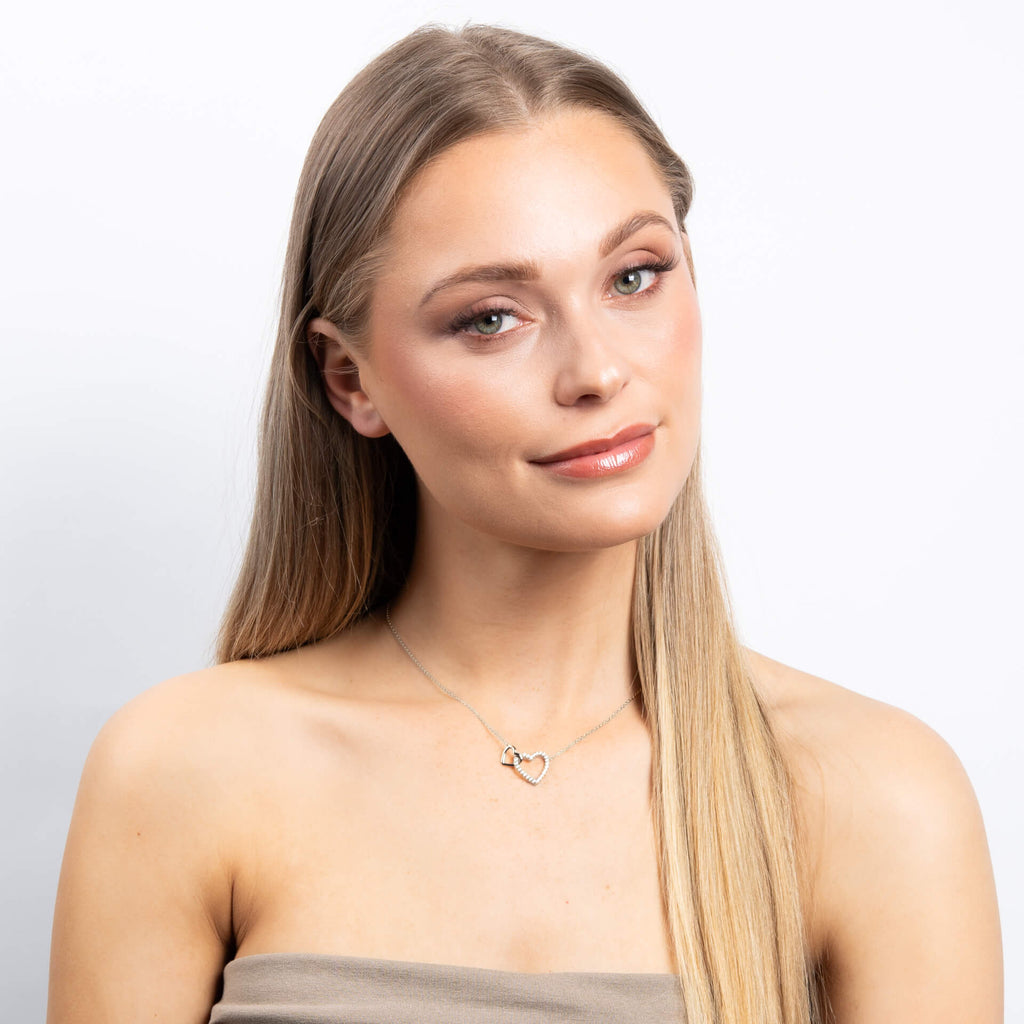 Diamonfire Linked Double Heart Necklace | Sterling Silver Zirconia