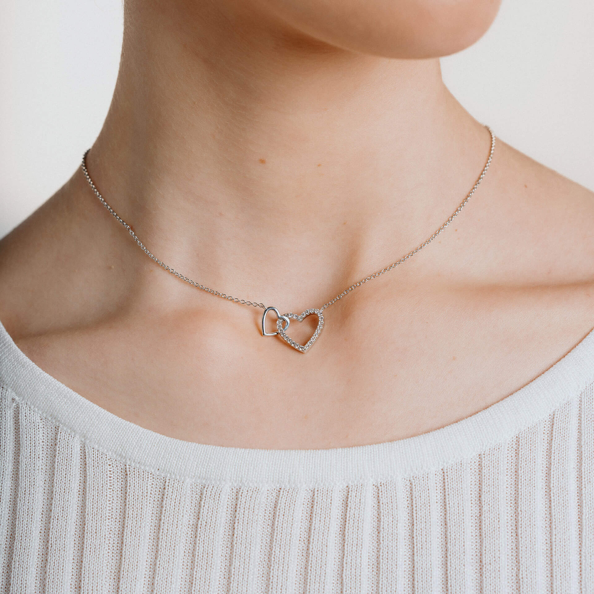 Diamonfire Linked Double Heart Necklace | Sterling Silver Zirconia