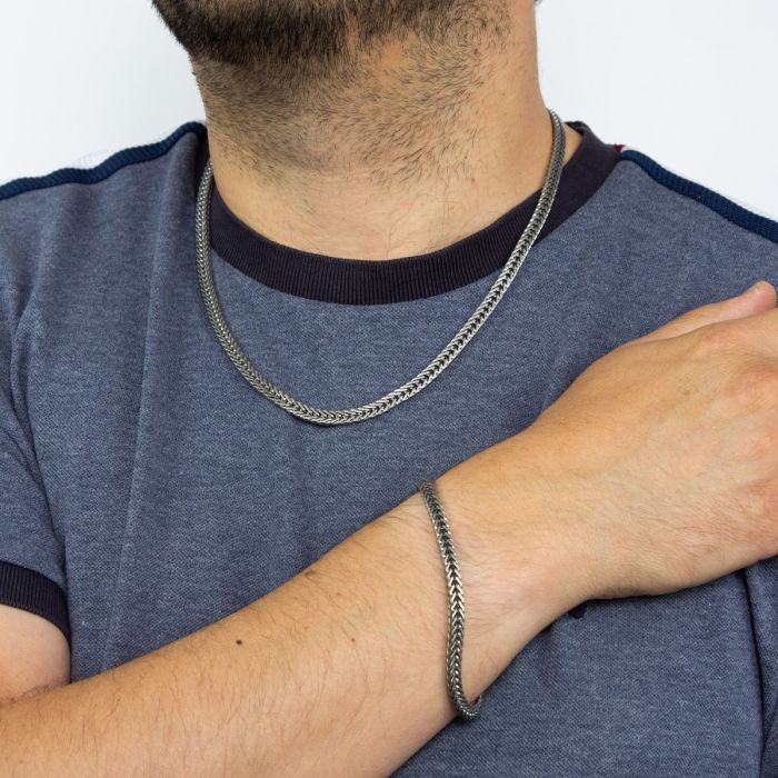 Gecko Jewellery Oxidised Foxtail Chain Necklace in Sterling Silver