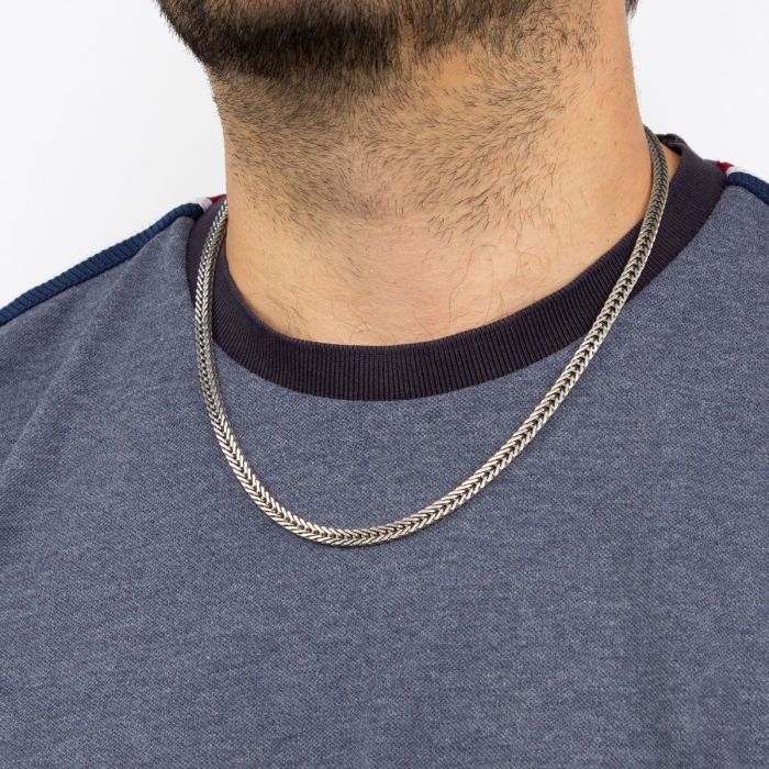 Gecko Jewellery Oxidised Foxtail Chain Necklace in Sterling Silver