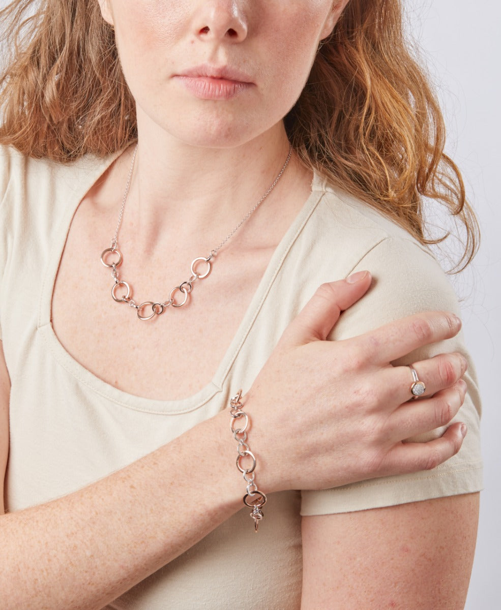 Gecko Jewellery Sterling Silver and Rose Gold Multi Link Necklace