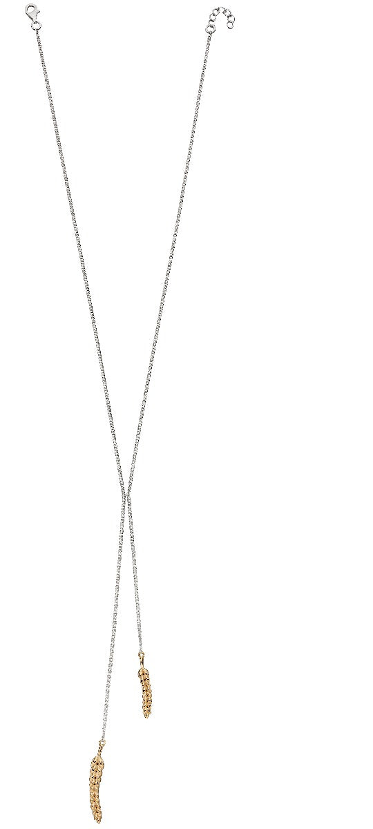 Gecko Jewellery Yellow Gold and Silver Wheat Lariat Statement Necklace
