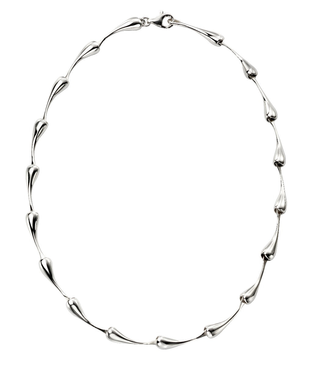 Gecko Jewellery Sterling Silver Organic Elongated Droplet Necklace – 42cm