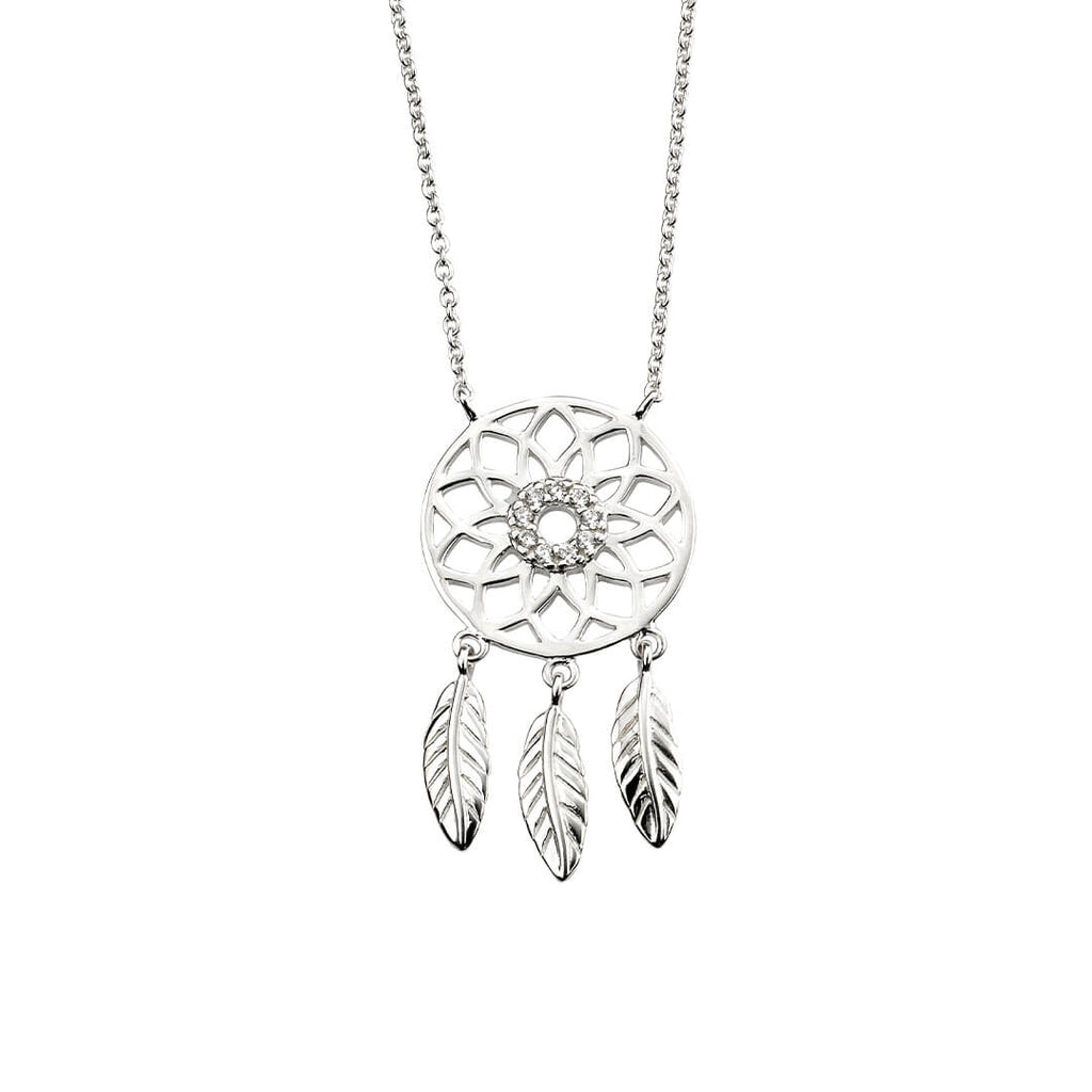 Beginnings Sterling Silver Dream Catcher Necklace with Cubic Zirconia