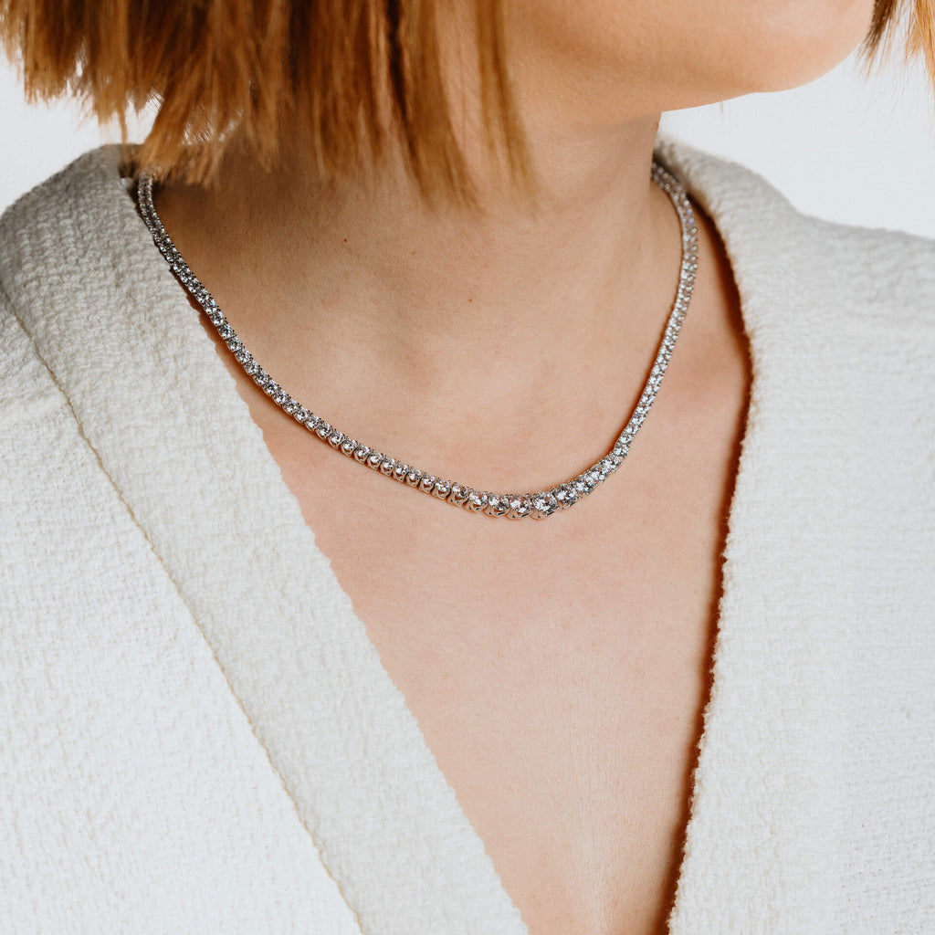 Diamonfire Graduated Zirconia Tennis Necklace in Sterling Silver