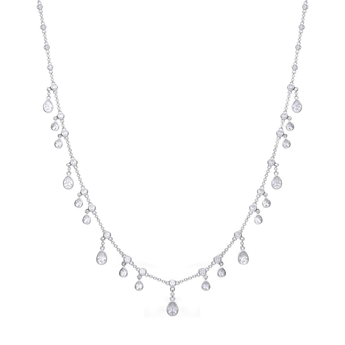 Diamonfire Multi Drop Zirconia Necklace – Triple Plated Sterling Silver