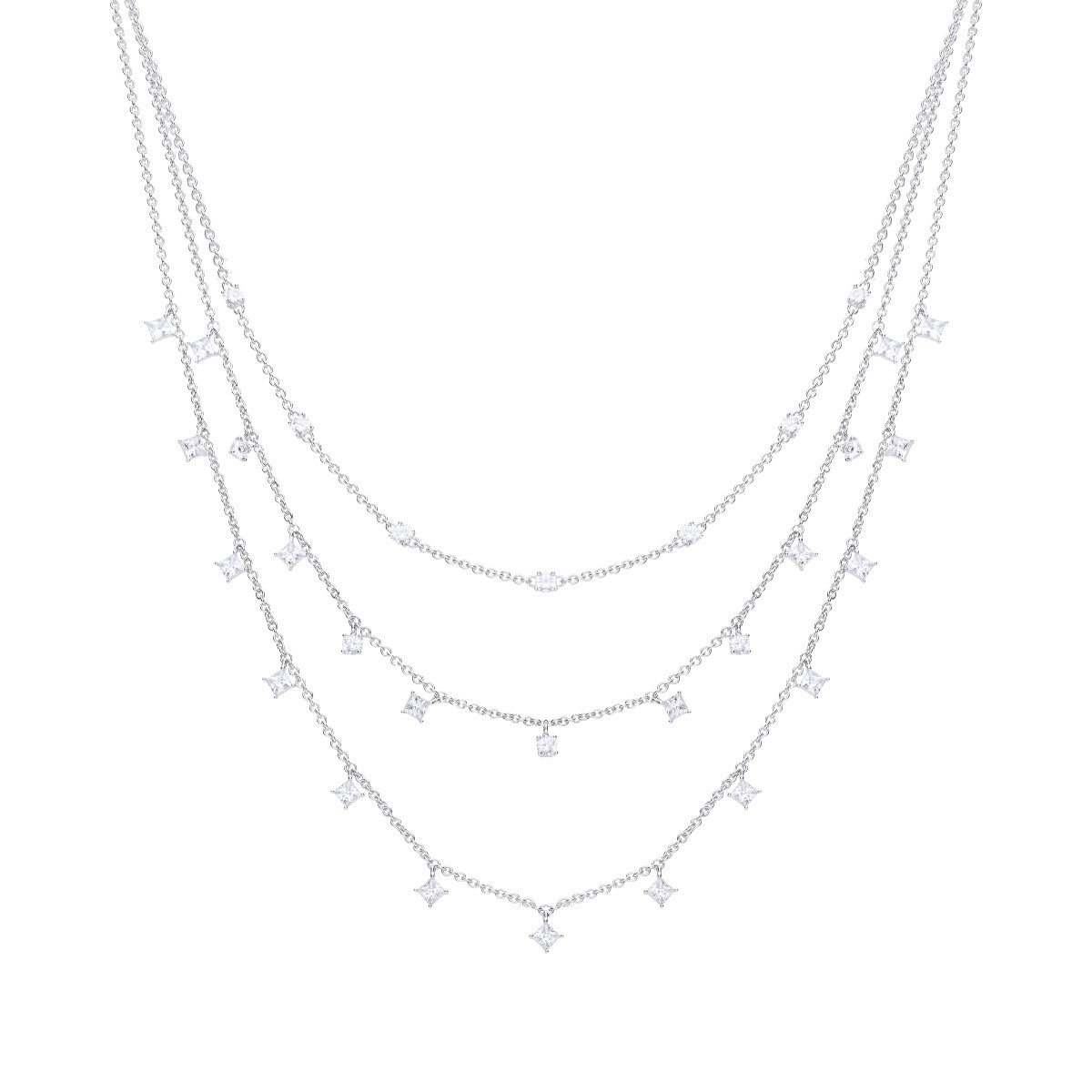 Diamonfire Triple Row Zirconia Necklace | Sterling Silver Jewellery