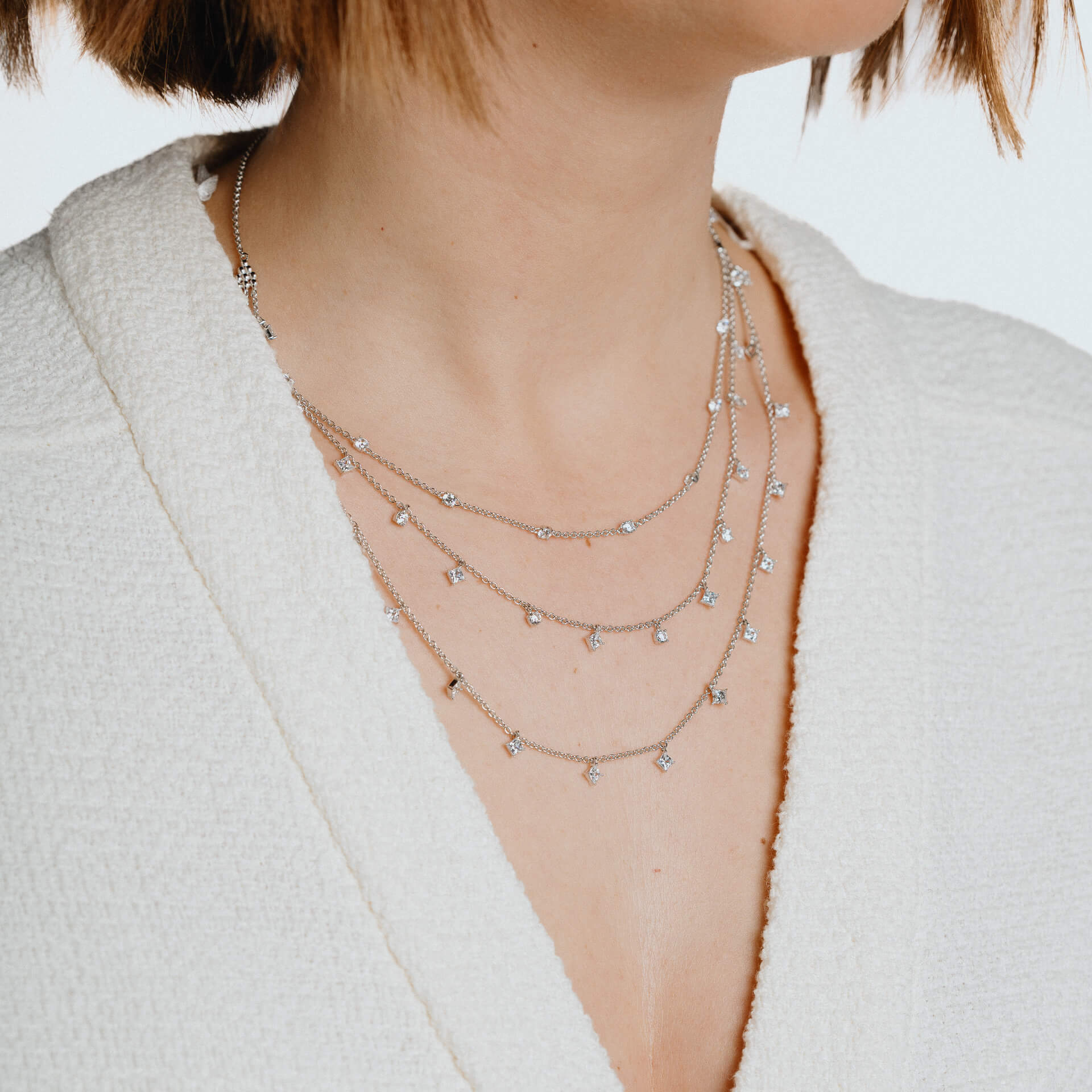 Diamonfire Triple Row Zirconia Necklace | Sterling Silver Jewellery
