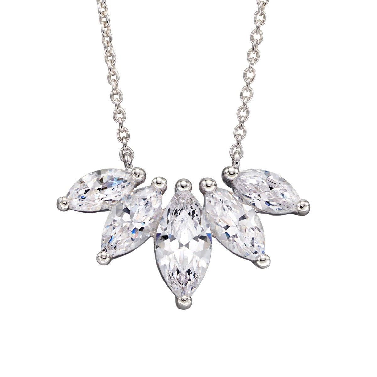 Gecko Jewellery Sterling Silver Multi Marquise Cubic Zirconia Necklace