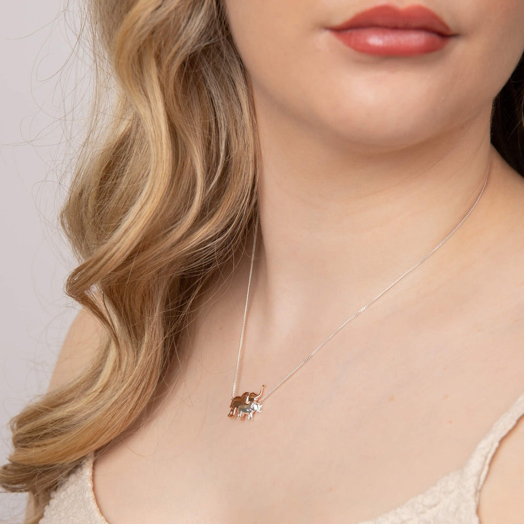 Gecko Jewellery Sterling Silver Mum and Baby Elephant Necklace