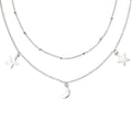 Gecko Jewellery Sterling Silver Star and Moon Double Row Necklace