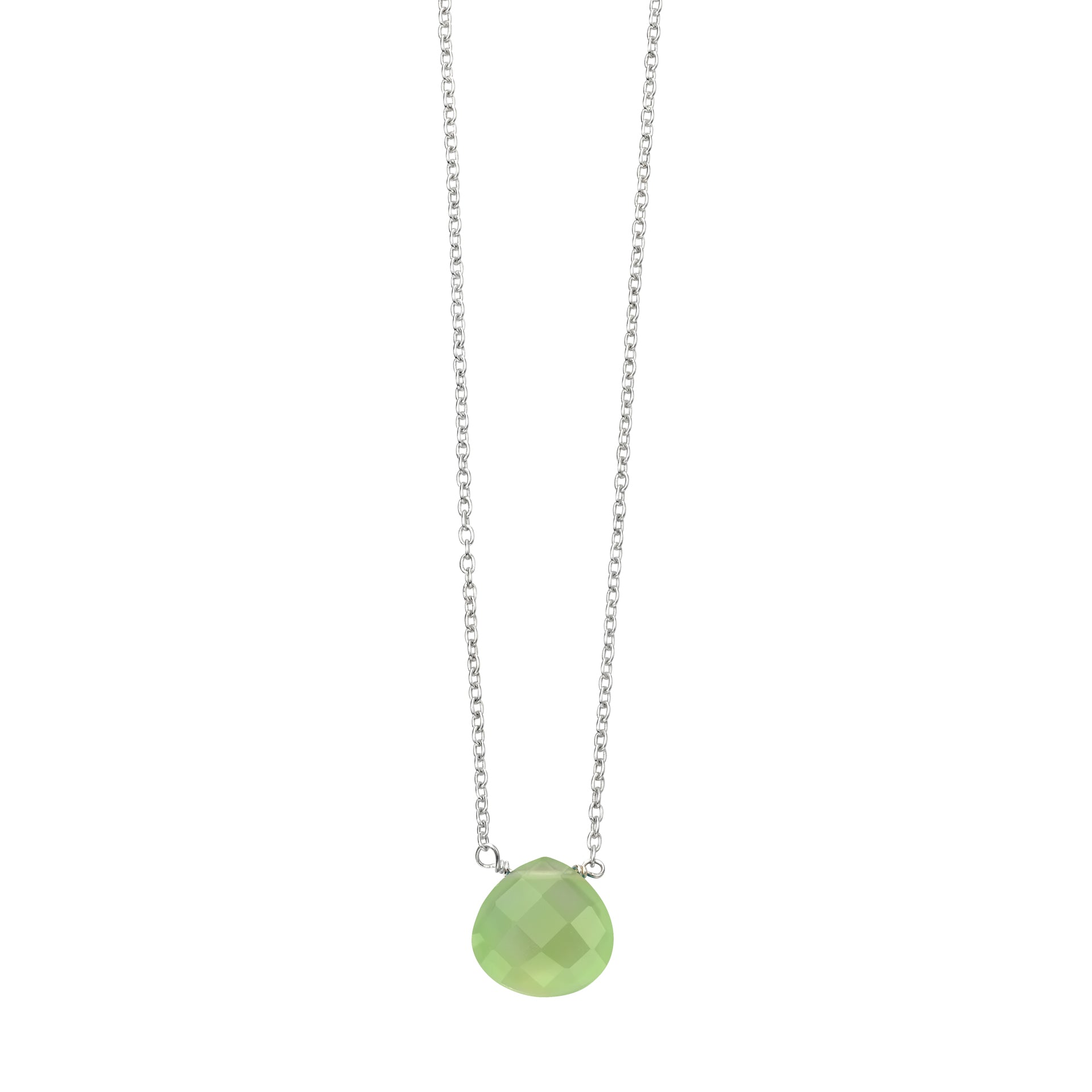 Green Chalcedony Teardrop Necklace in Sterling Silver | Gecko Jewellery