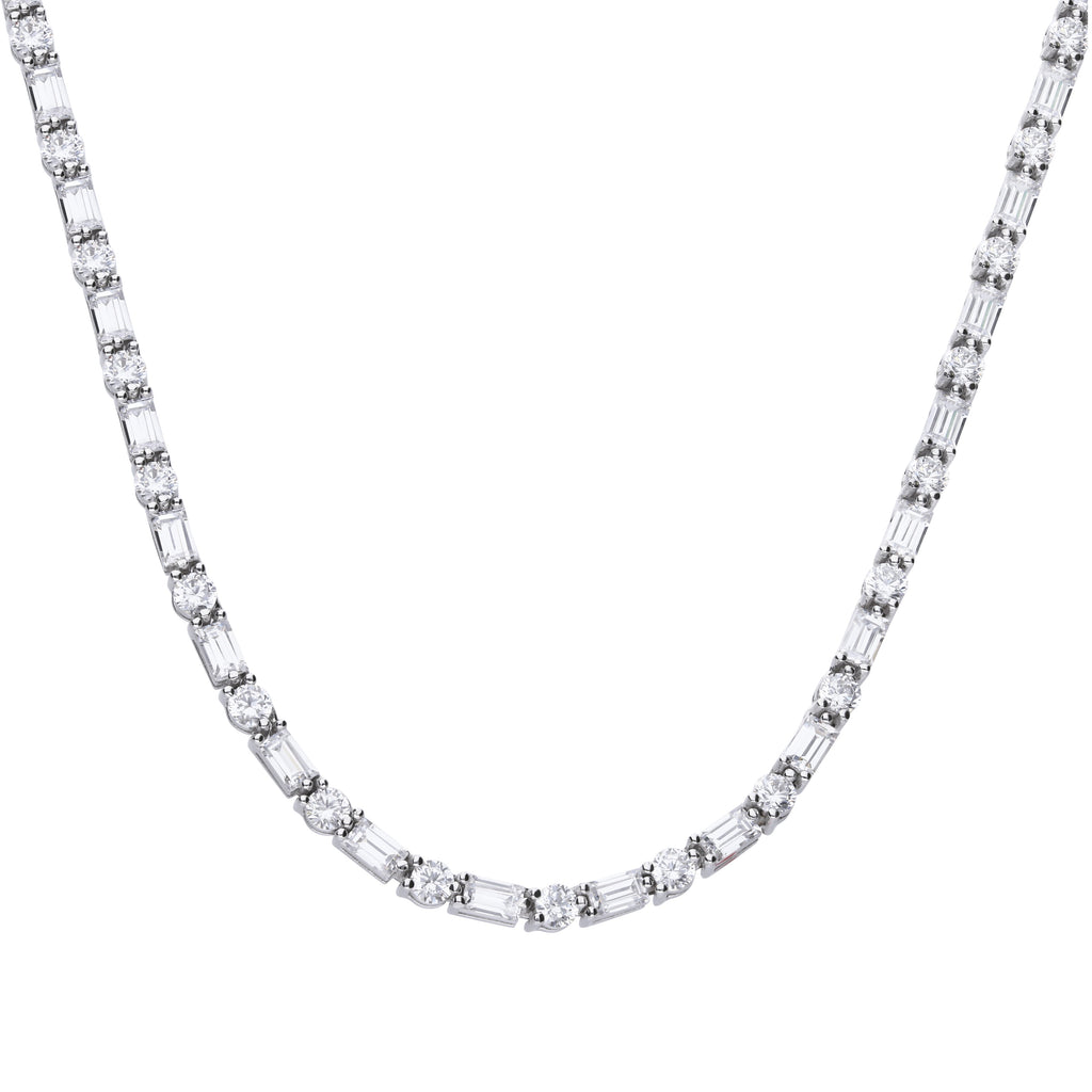 Diamonfire Baguette and Round Zirconia Necklace in Sterling Silver