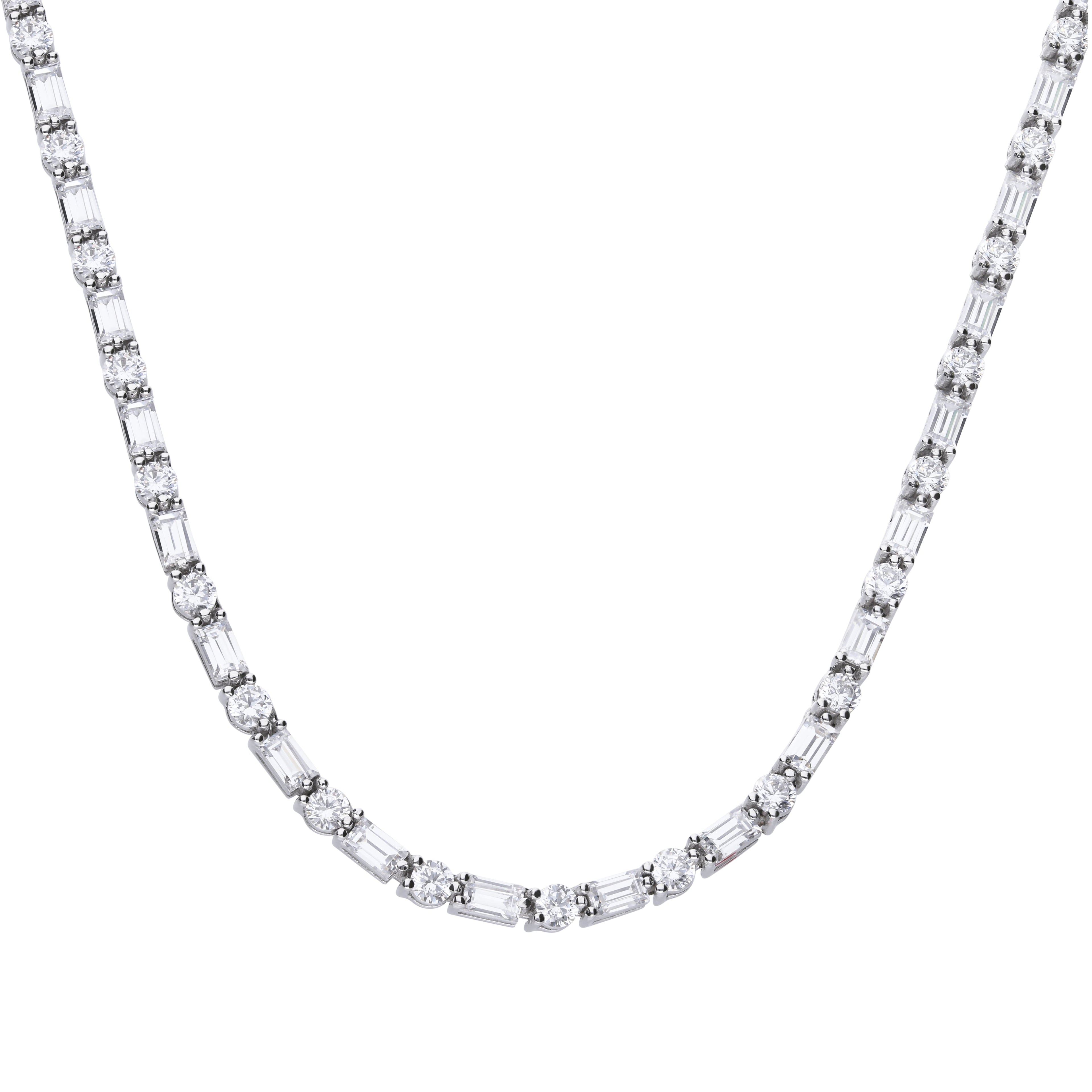 Diamonfire Baguette and Round Zirconia Necklace in Sterling Silver