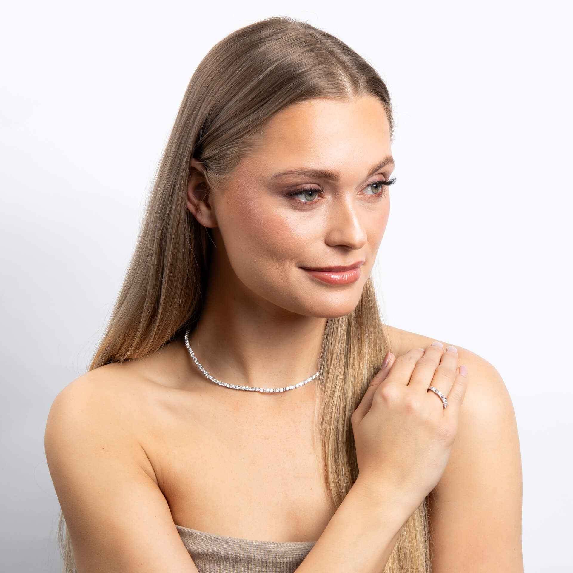Diamonfire Baguette and Round Zirconia Necklace in Sterling Silver