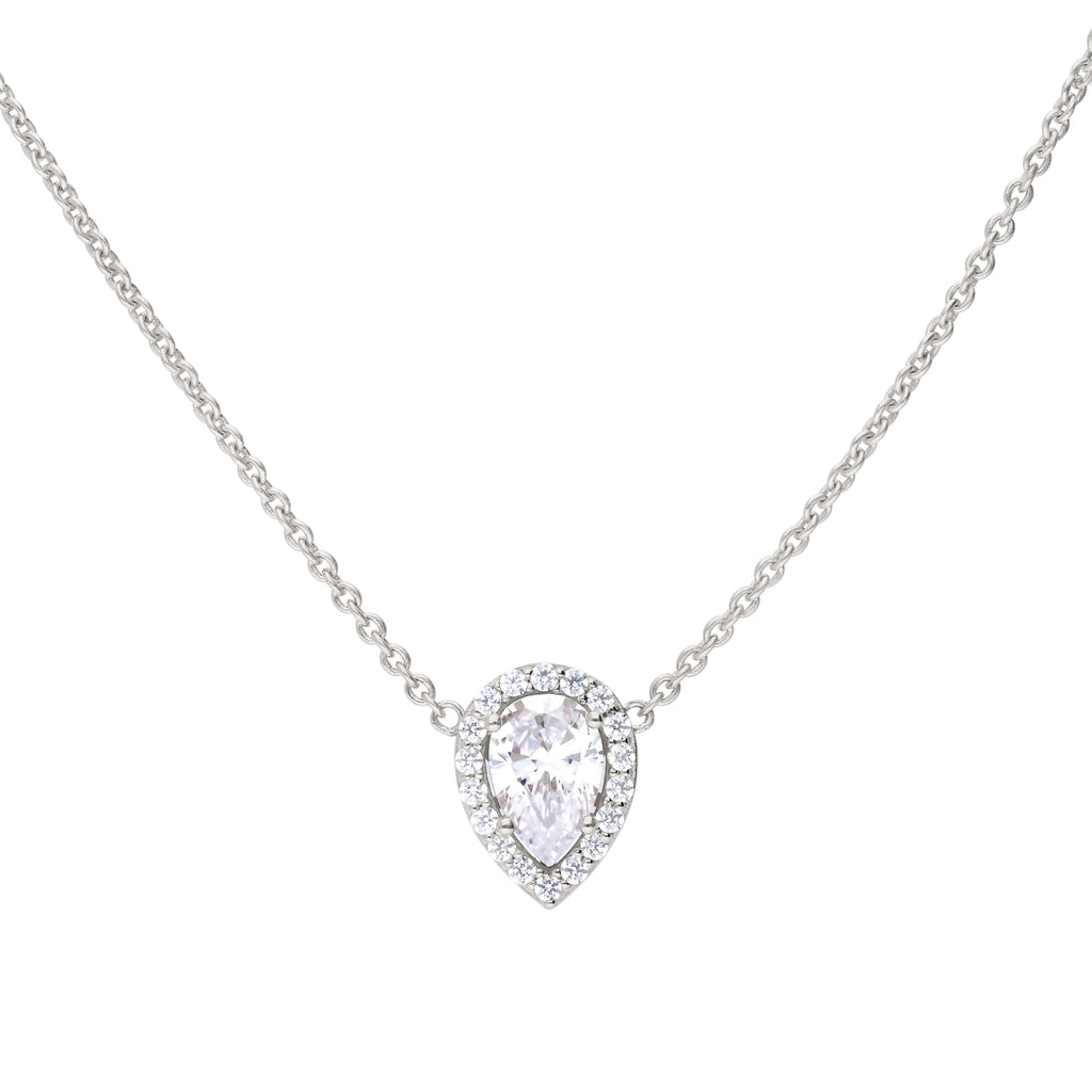 Gecko Jewellery Teardrop Halo Necklace – Sterling Silver & Cubic Zirconia