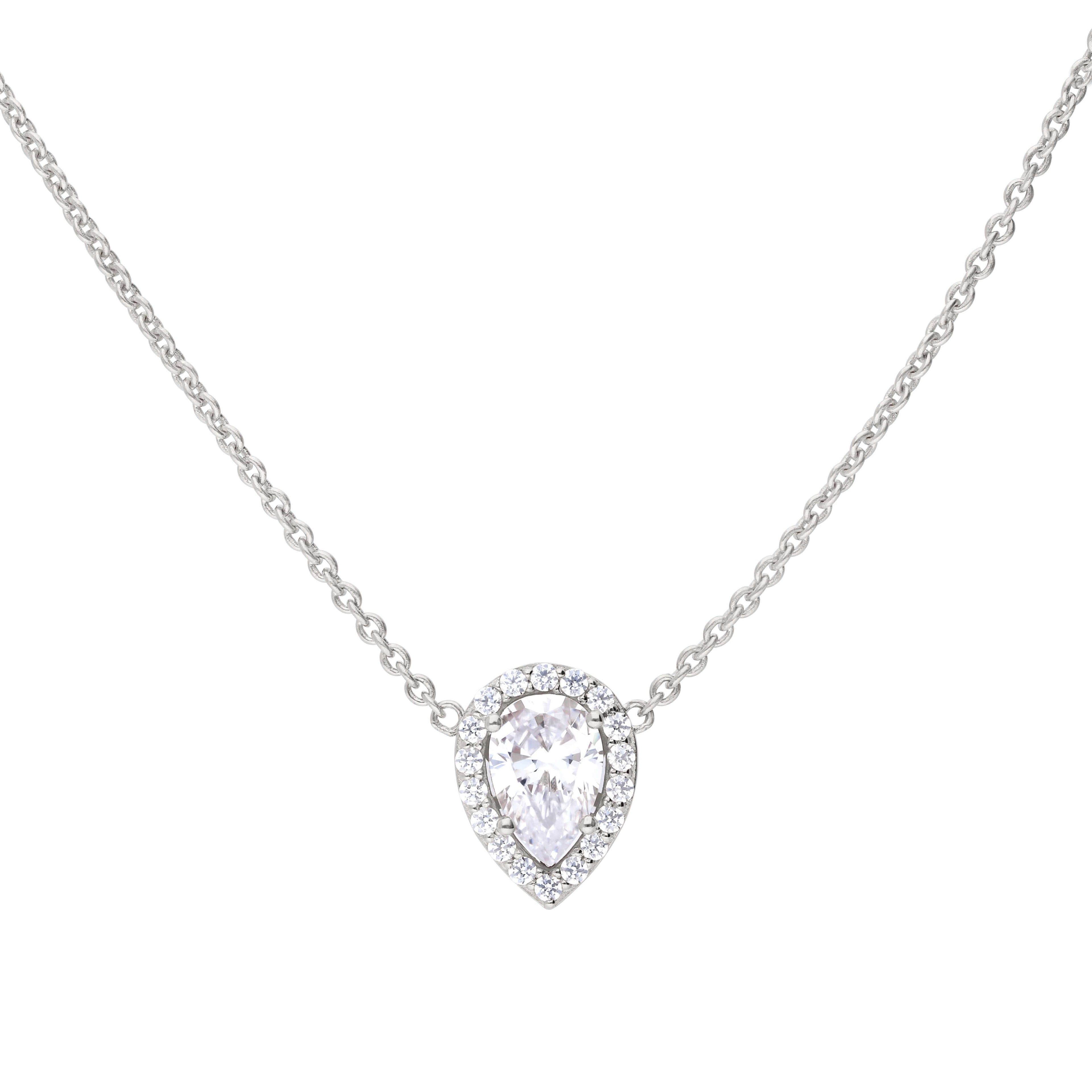 Gecko Jewellery Teardrop Halo Necklace – Sterling Silver & Cubic Zirconia