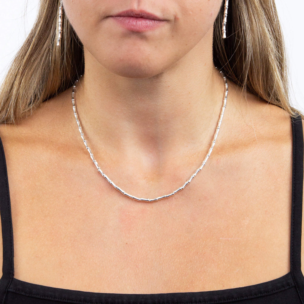 Gecko Jewellery Bamboo Tennis Necklace in Polished Sterling Silver