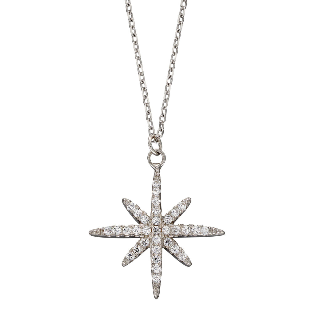 Gecko Jewellery Starburst Necklace – Sterling Silver Cubic Zirconia