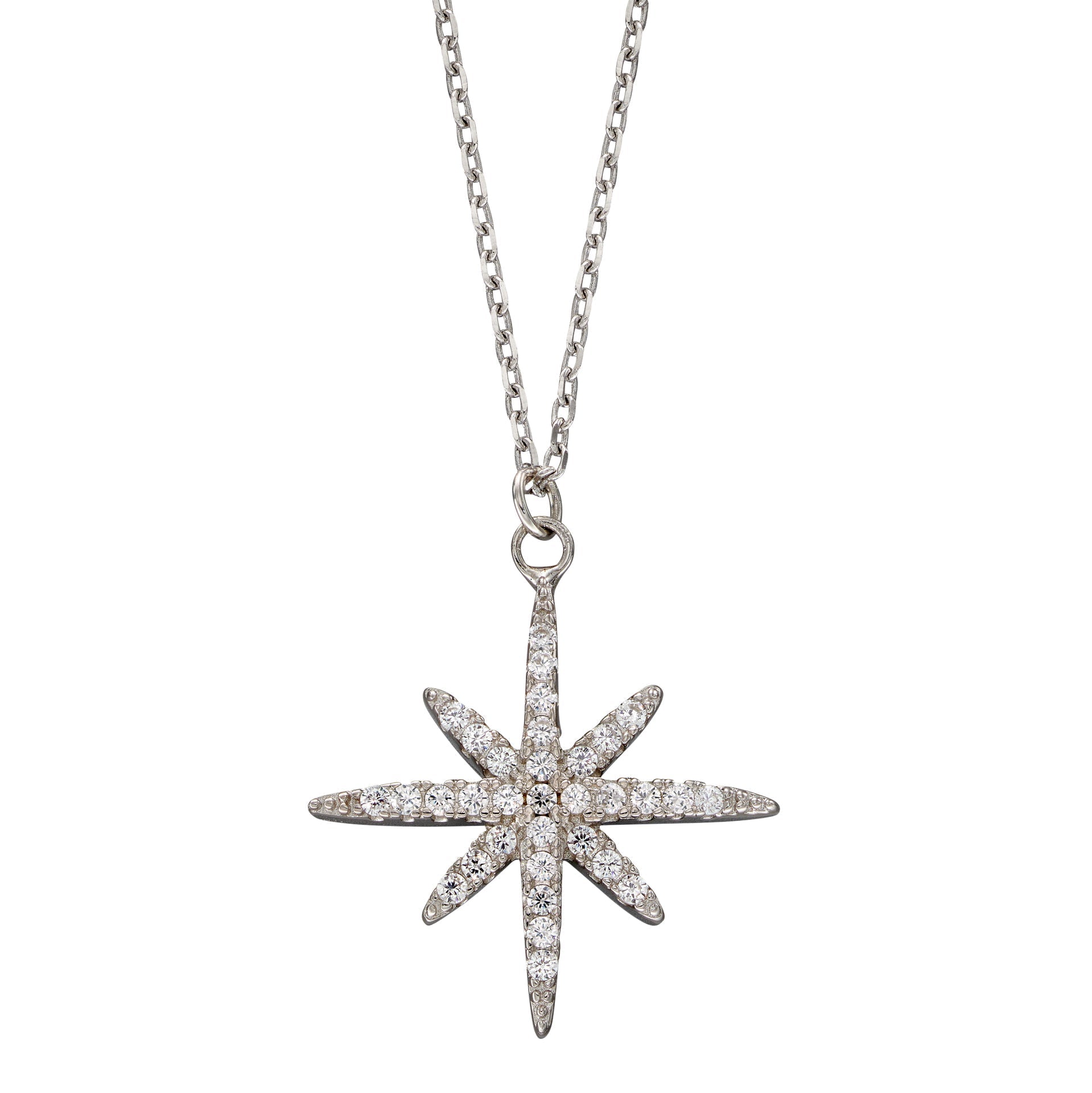 Gecko Jewellery Starburst Necklace – Sterling Silver Cubic Zirconia